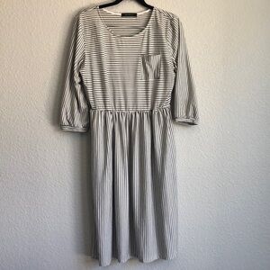 Large black and white striped MEROKEETY professional career basic summer dress